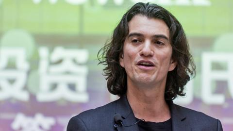 Adam Neumann, co-founder and chief executive officer of WeWork, speaks during a signing ceremony at WeWork Weihai Road flagship on 12 April 2018 in Shanghai, China