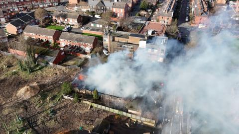 Aerial shot of the fire in Armley