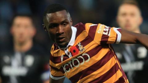 Emmanuel Osadebe with the ball for Bradford