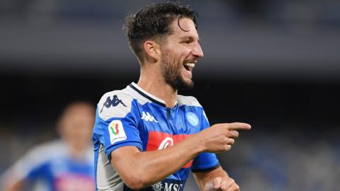 Dries Mertens celebrates scoring for Napoli against Inter Milan