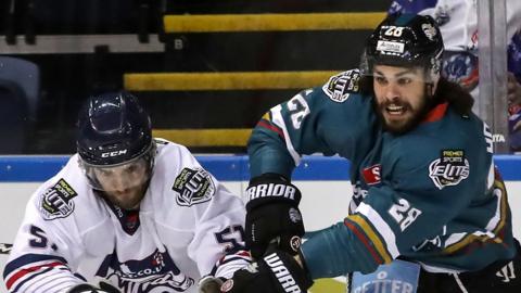 Action from the play-off semi-final between Belfast Giants and Dundee Stars