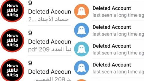 Telegram page showing deleted accounts