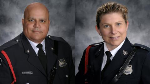 Police officers Robb Costello (left) and Sarah Burns were killed in the line of duty.