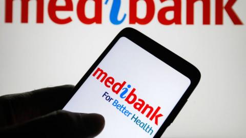 The Medibank Private Limited logo is seen displayed on a smartphone screen