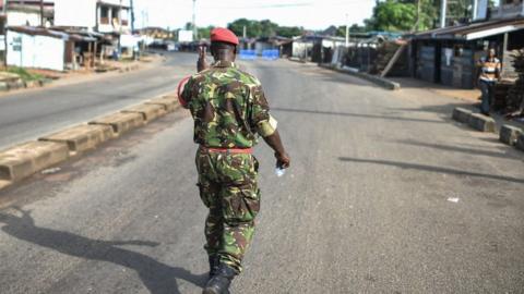 Sierra Leonean soldier on patrol in Freetown