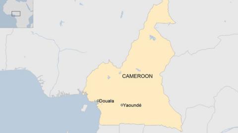 A map of Cameroon showing the biggest city Douala, and the capital city Yaoundé.