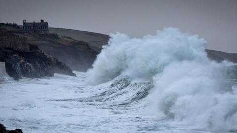 Crashing waves at Porthleven, Cornwall.