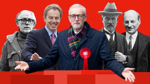Image of: Michael Foot, Tony Blair, Jeremy Corbyn, Ramsay MacDonald and Clement Atlee