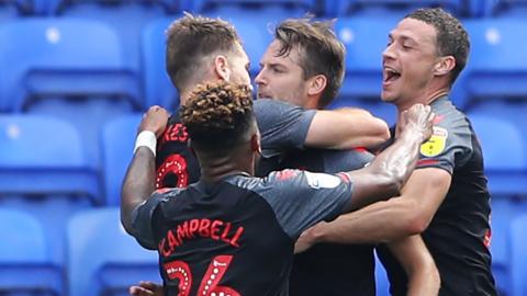 Stoke celebrate Nick Powell's equaliser