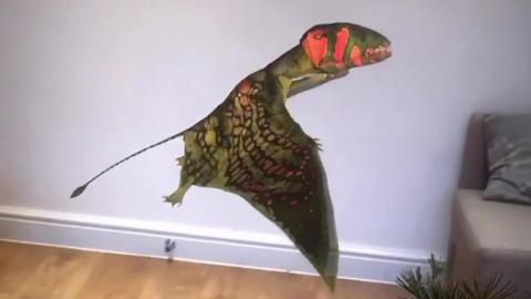 An augmented reality graphic of flying dinosaur Dimorphodon