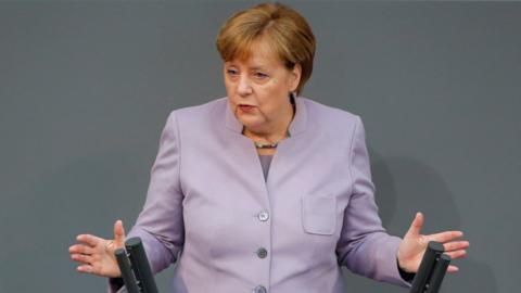 German Chancellor Angela Merkel in Bundestag, 27 Apr 17