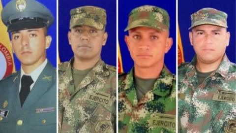 Handout photo by the Colombian army showing the four soldiers who were killed in Caucasia