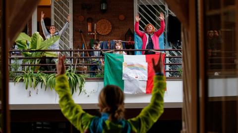 Personal trainer Antonietta Orsini carries out an exercise class