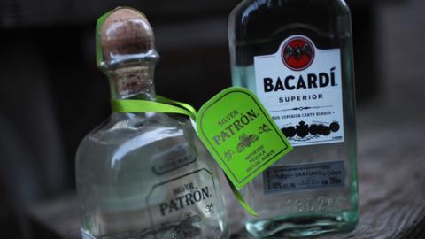 Patron and Bacardi bottles