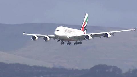 A380 lands at Glasgow Airport in 2014