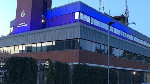 Hertsmere Borough Council lit up blue