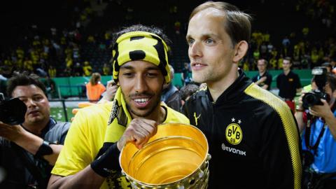 Thomas Tuchel (right) with Pierre-Emerick Aubameyang during their time together at Borussia Dortmund