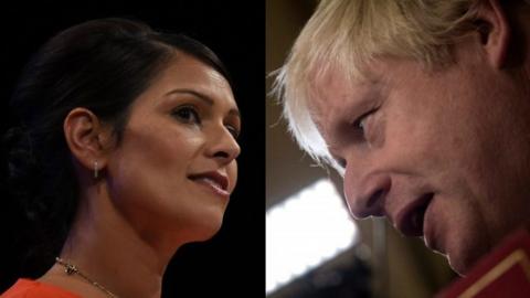 Composite image of Priti Patel and Boris Johnson