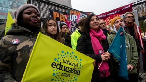 NEU members on strike in November 2022