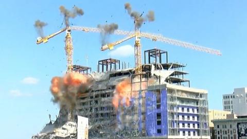 Two cranes destroyed