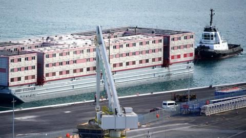 The Bibby Stockholm in Portland Port