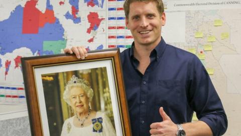 MP Andrew Hastie with his own portrait of the Queen