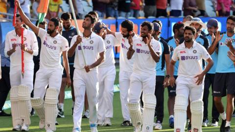 India celebrate after winning the Test series