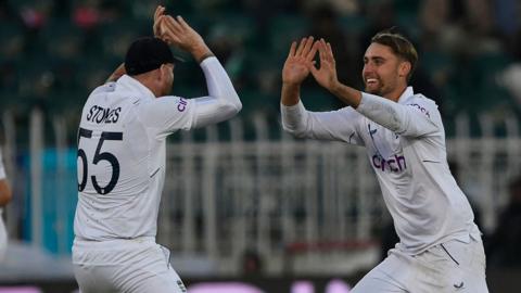 Ben Stokes celebrating a wicket with Will Jacks