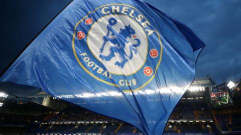 A Chelsea flag at Stamford Bridge