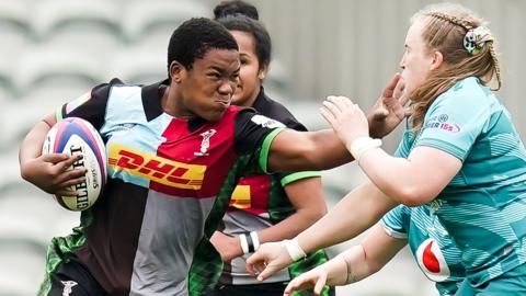 Babalwa Latsha (left) in action for Harlequins Women