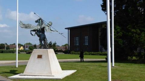 Statue of Pegasus on the parade round at Merville Barracks, Colchester, Essex