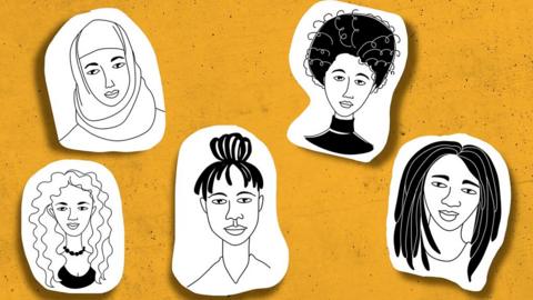 Graphic of five women's faces