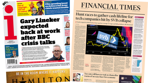 Front page of the i and the Financial Times