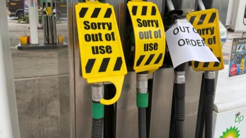 BP garage showing out of use signs on A30 in Sherborne