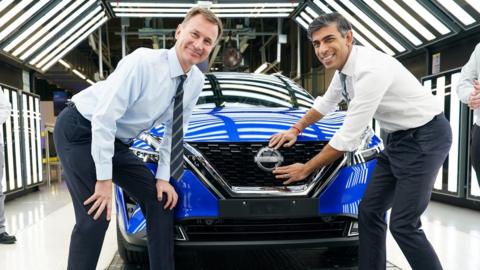 Chancellor Jeremy Hunt and Prime Minister Rishi Sunak at Nissan