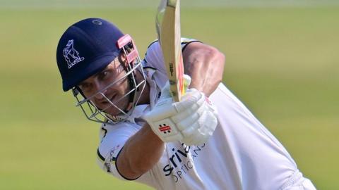 Sam Hain plays a shot during his century for Warwickshire against Nottinghamshire at Trent Bridge