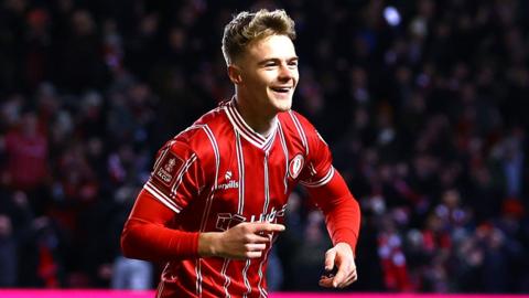 Tommy Conway runs in celebration of his goal against West Ham