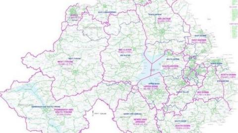 Boundary Commission map on proposed constituencies for NI