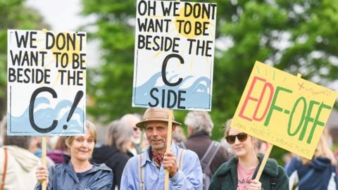Protest banners against Sizewell C nuclear plant in Suffolk