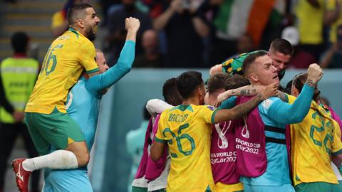 Australia celebrate their goal