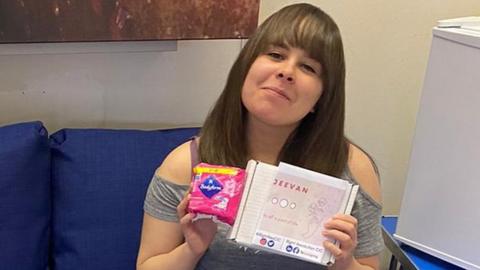 Louise with a period pack