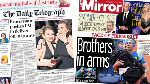 Daily Telegraph and Daily Mirror front pages