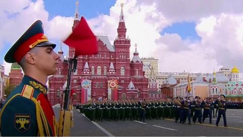 Russian soldiers at Victory Day parade in Moscow's Red Square