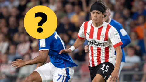 A Rangers player playing against PSV Eindhoven obscured by a question mark graphic