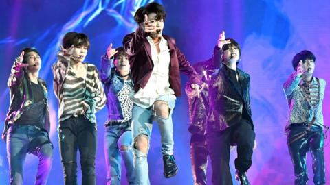 BTS on stage at the Billboard Music Awards