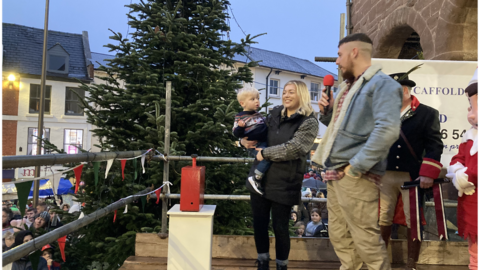 Alfie with parents Courtney and Lannock at the Ross-on-Wye Christmas lights switch-on