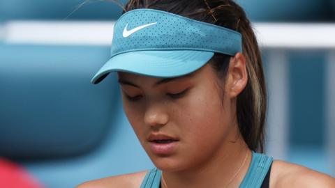 Britain's Emma Raducanu during her Miami defeat by Canada's Bianca Andreescu