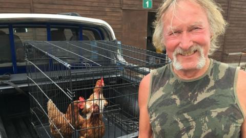Eddie Kirkham with his new chickens
