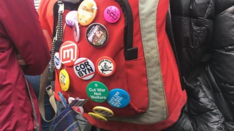 Rucksack with Labour badges