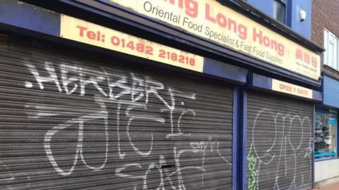 Graffiti on shop in Hull